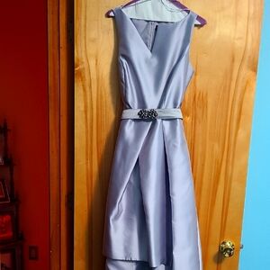 Chetta B Silver A-line High Low V-neck Sleeveless Party Dress